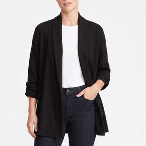89th + Madison Cardigan Womens 2X Black Ruched Sleeve Open Front NEW